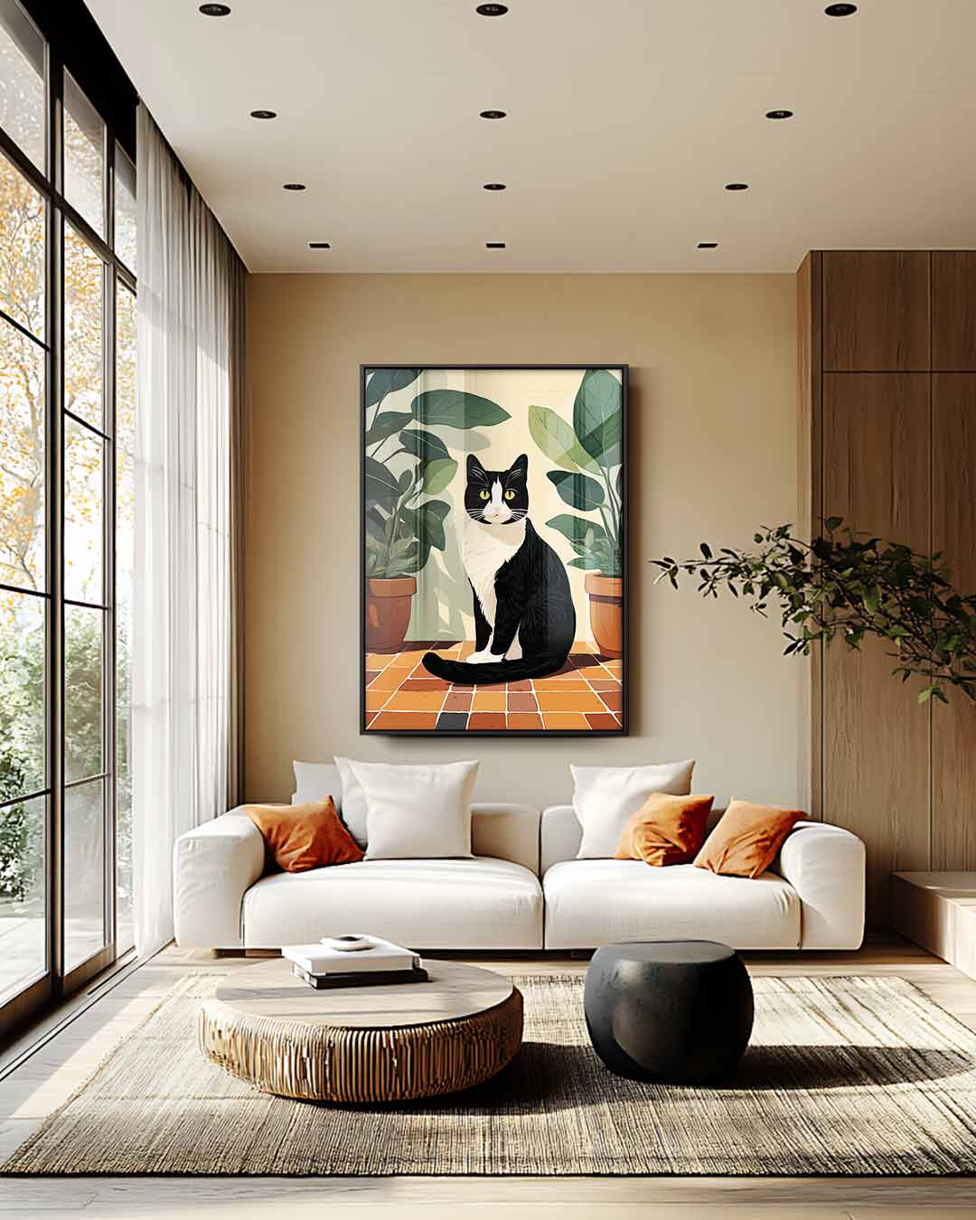 Charmante Kat tussen Groen – modern portret kunstwerk van WallArtistic