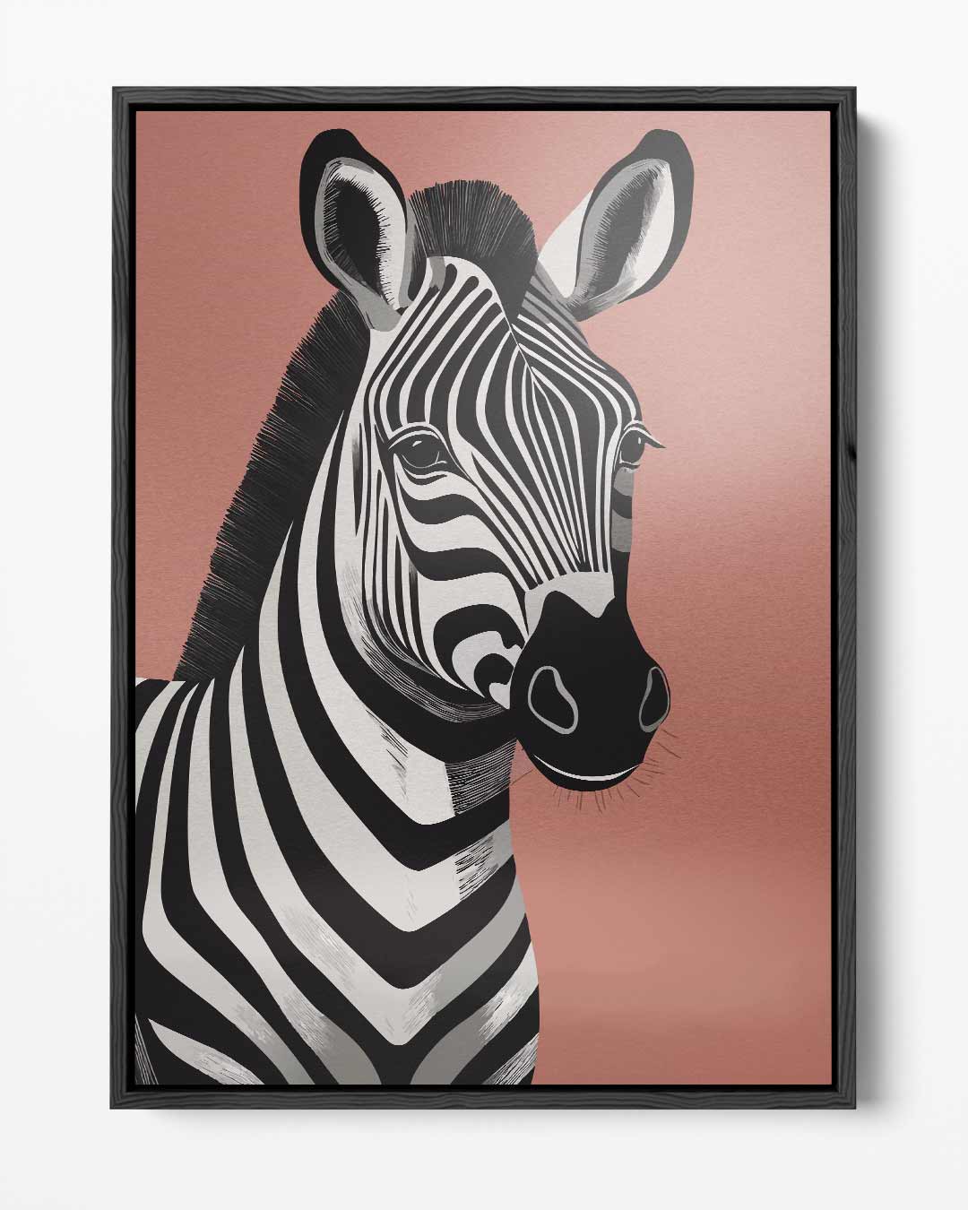 Zebra Portret op Roze Achtergrond – portret kunstwerk als wanddecoratie