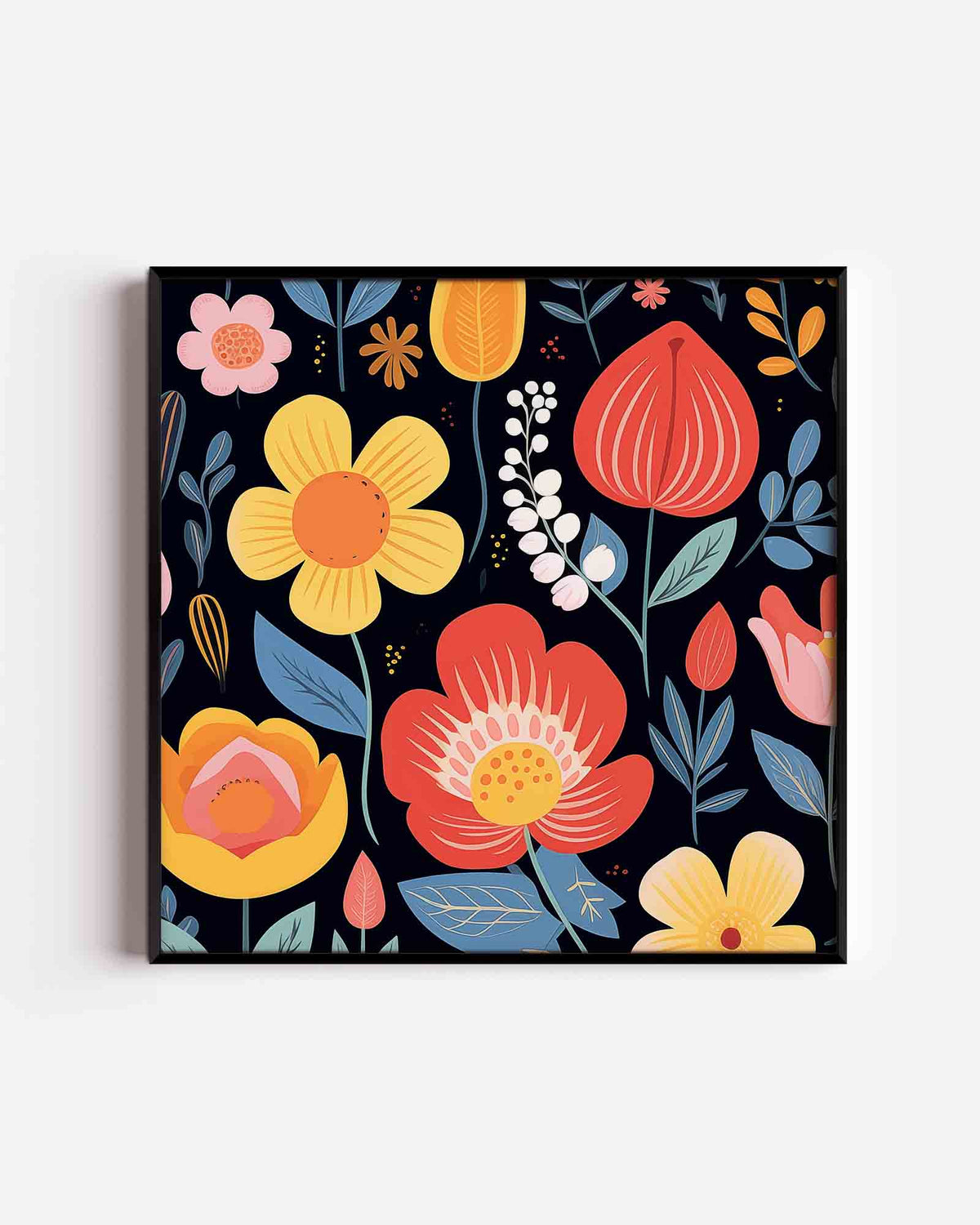 Bloemen en bladeren – vierkante kinderposter als wanddecoratie