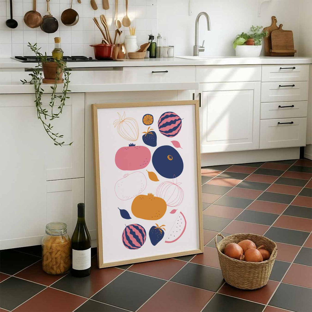 Speelse Fruitkunst – staande muurposter voor keuken of eethoek