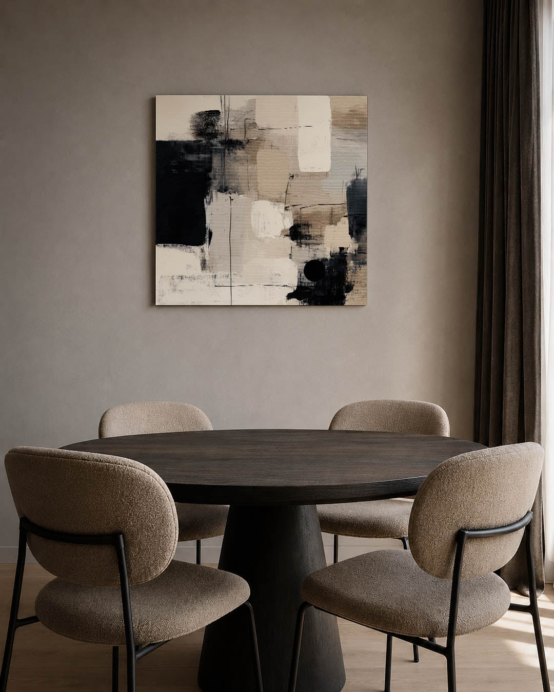 Geometrische compositie kunstwerk – tweede productweergave – dit werk toont een dynamisch spel van vormen en lijnen in