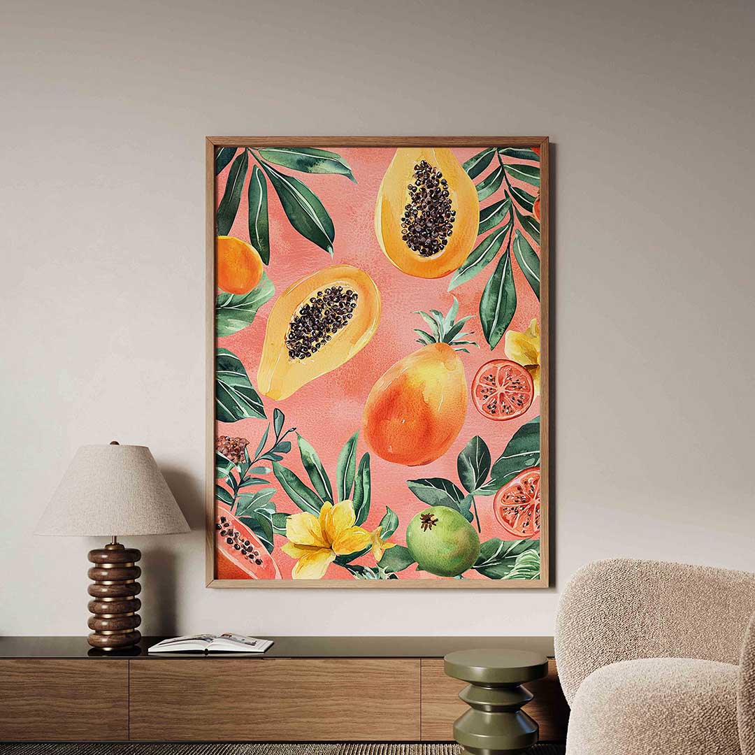 Papaya en bladeren – dieren poster in staand formaat