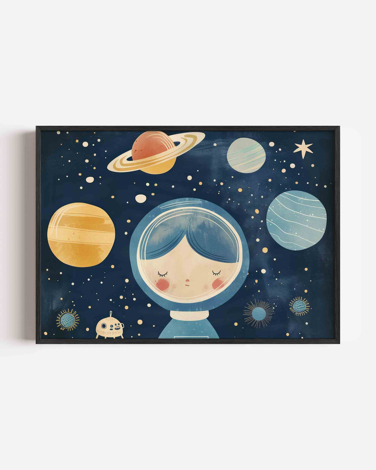Astronaut en planeten – landscape kinderposter als wanddecoratie