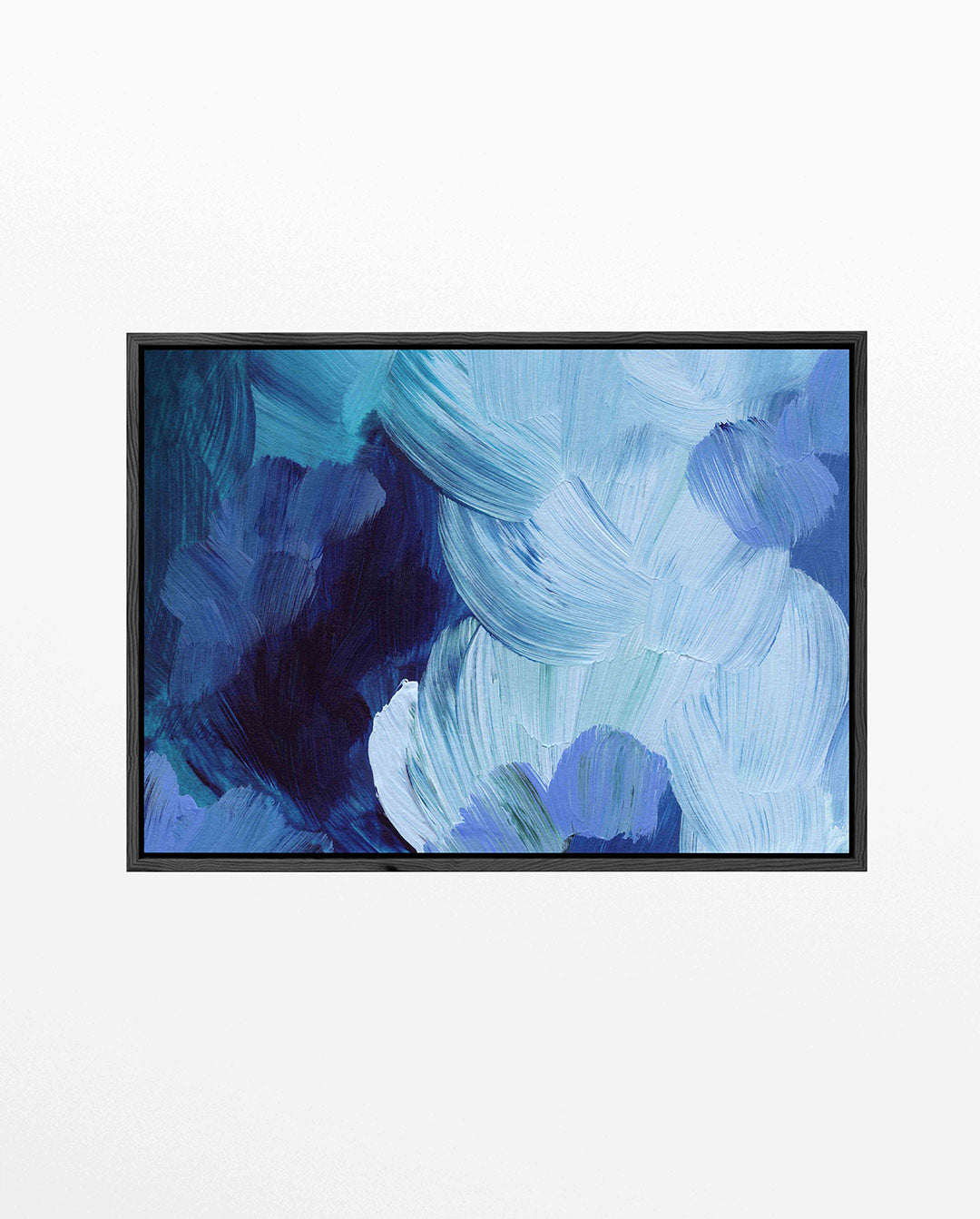 Dynamische blauwtinten – liggend wanddecoratie kunstwerk