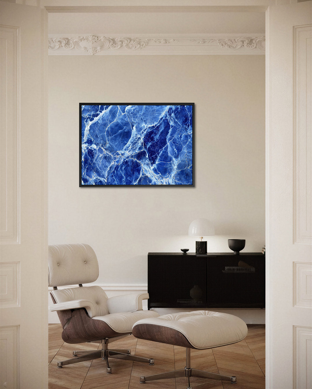 Blauwe marmerstructuur – liggende wanddecoratie