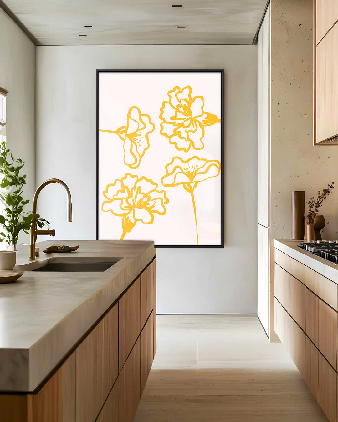 Bloemenpracht in Lijnenspel – staand kunstwerk voor modern interieur