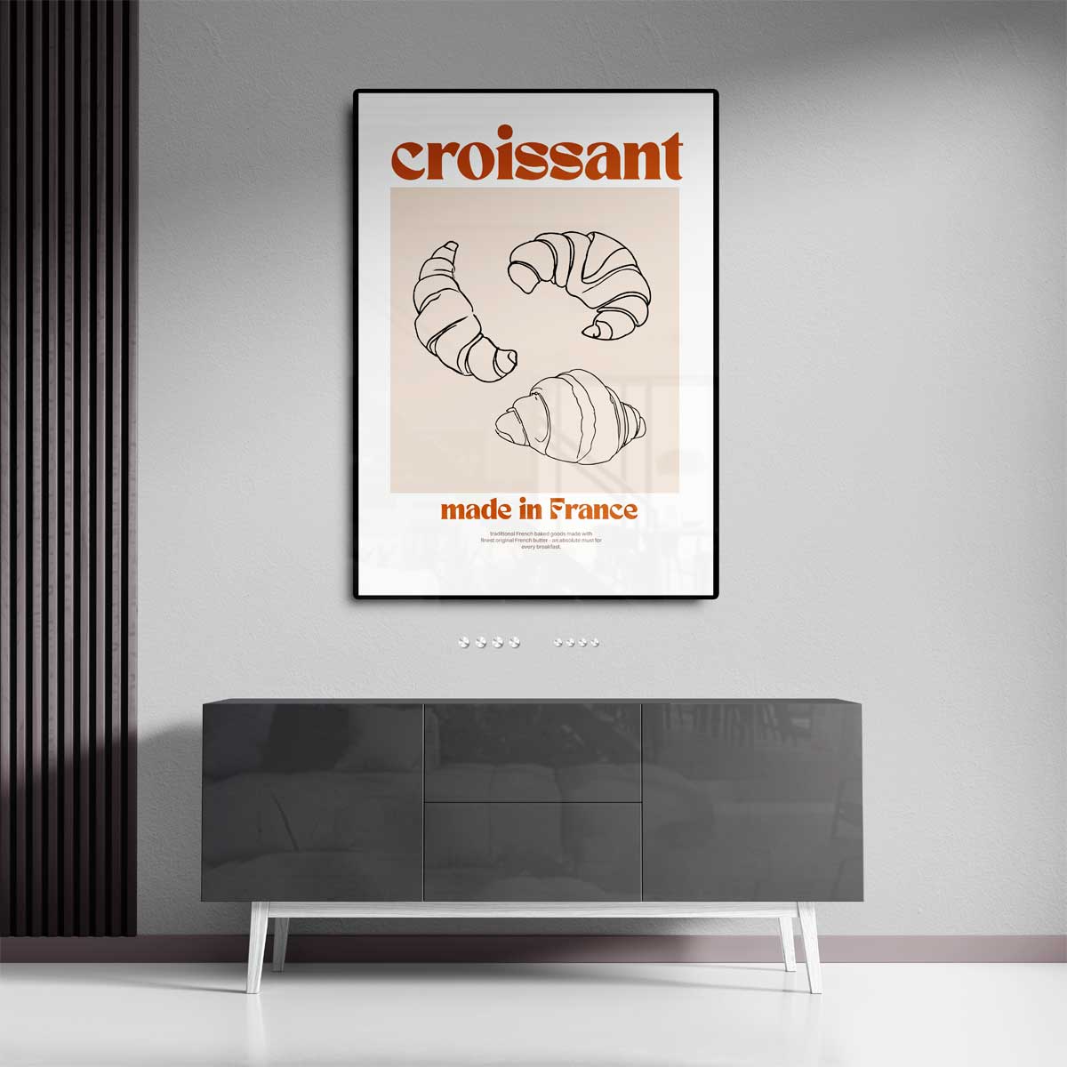 Vintage Franse Croissant Poster – dibond wanddecoratie in staand formaat