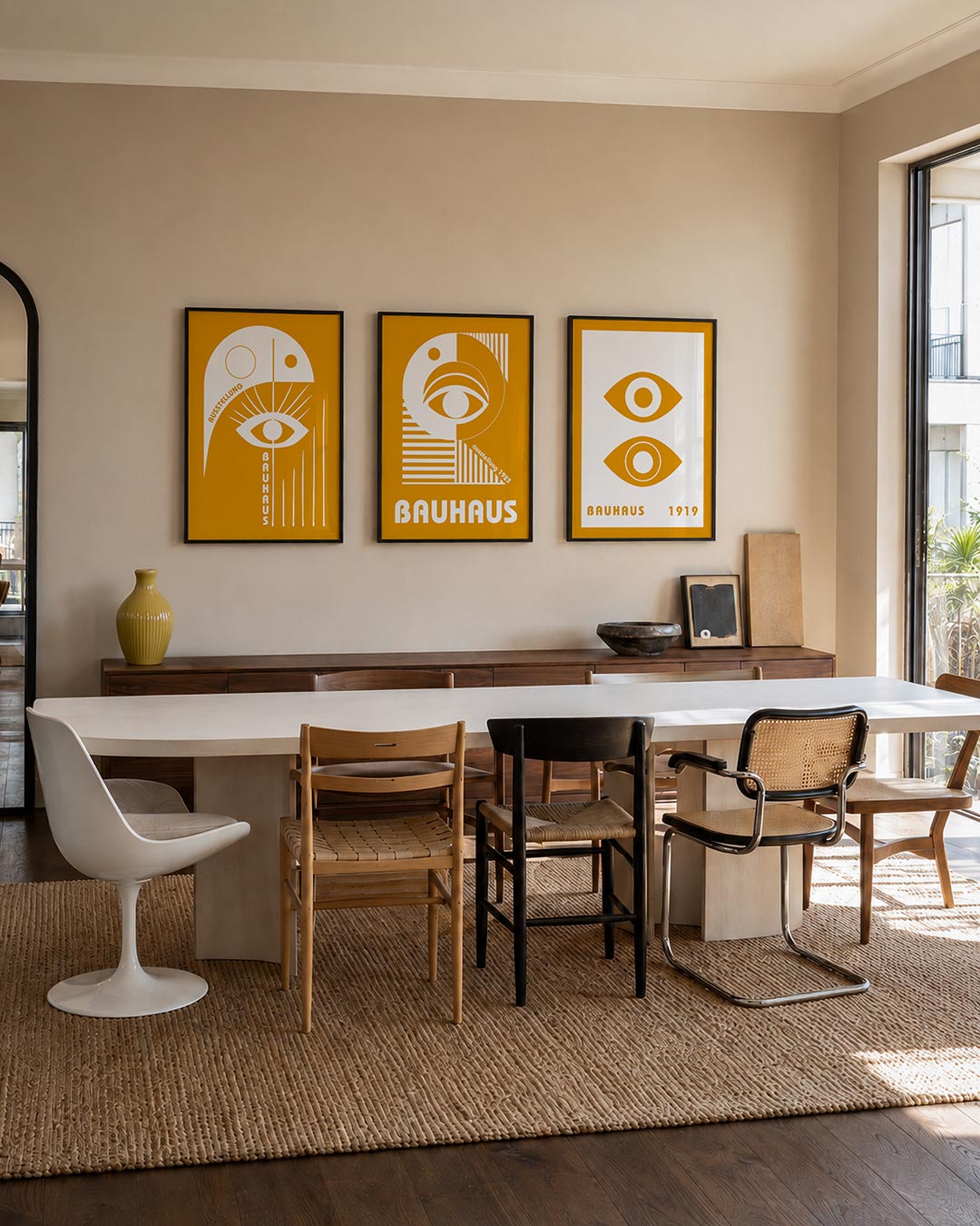 Oog en lijnen driedelige posterset – deze posterset in drie delen toont een opvallend wit oog met strakke lijnen en cirkels
