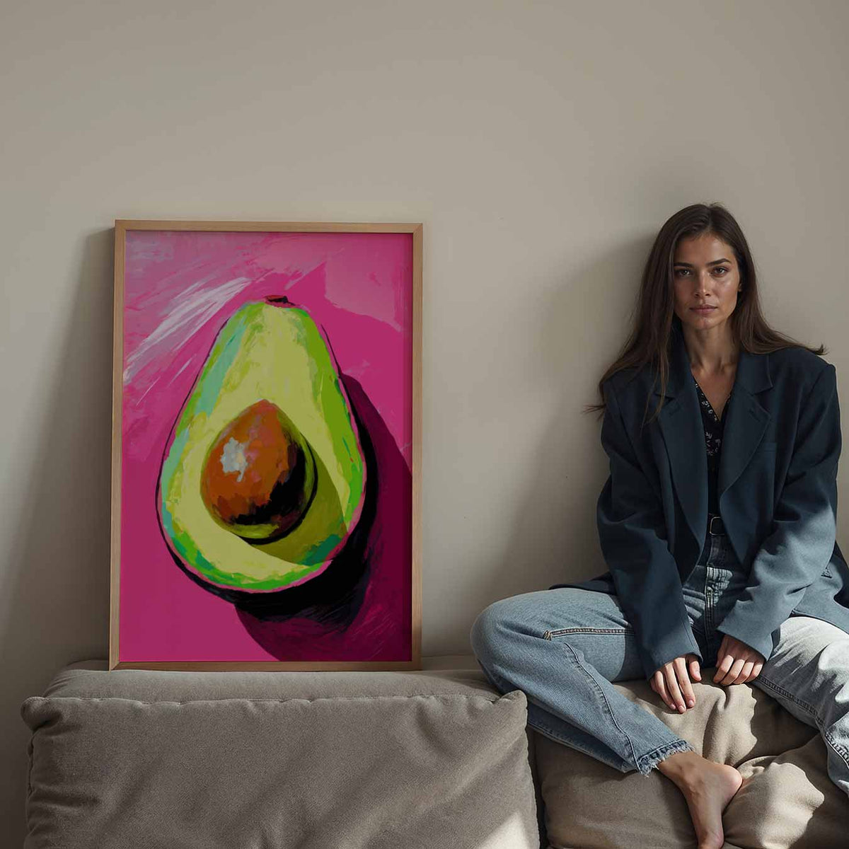 Avocado-kunst op Roze Achtergrond – Streetart wandkunst als portret poster