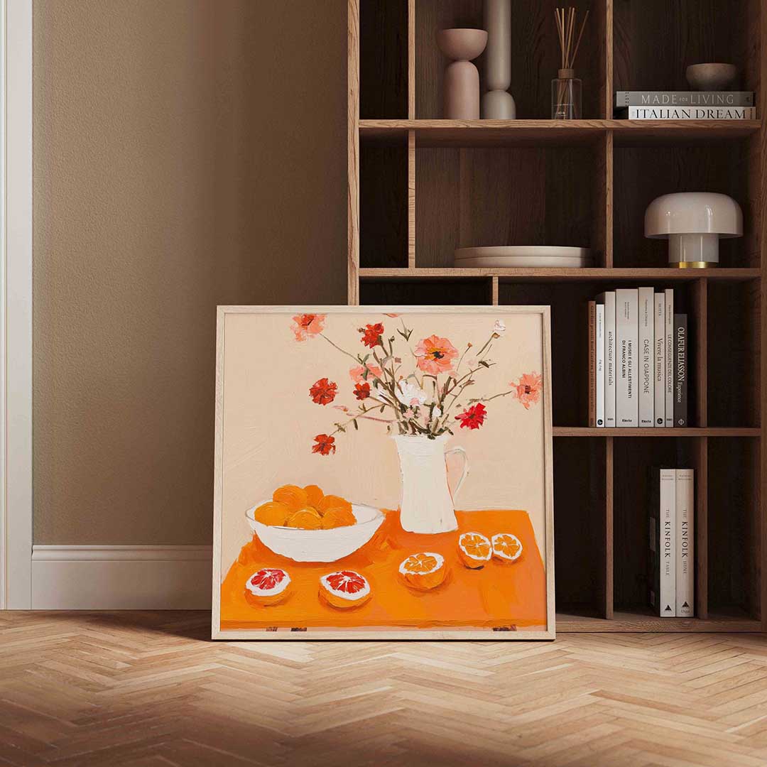 Bloemen en citrus – moderne poster in vierkant formaat