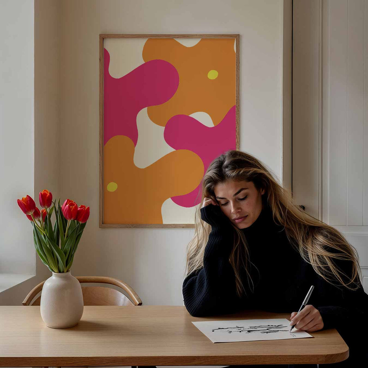 Vrolijke Bloemvlekken – bloemen poster als moderne staande wanddecoratie