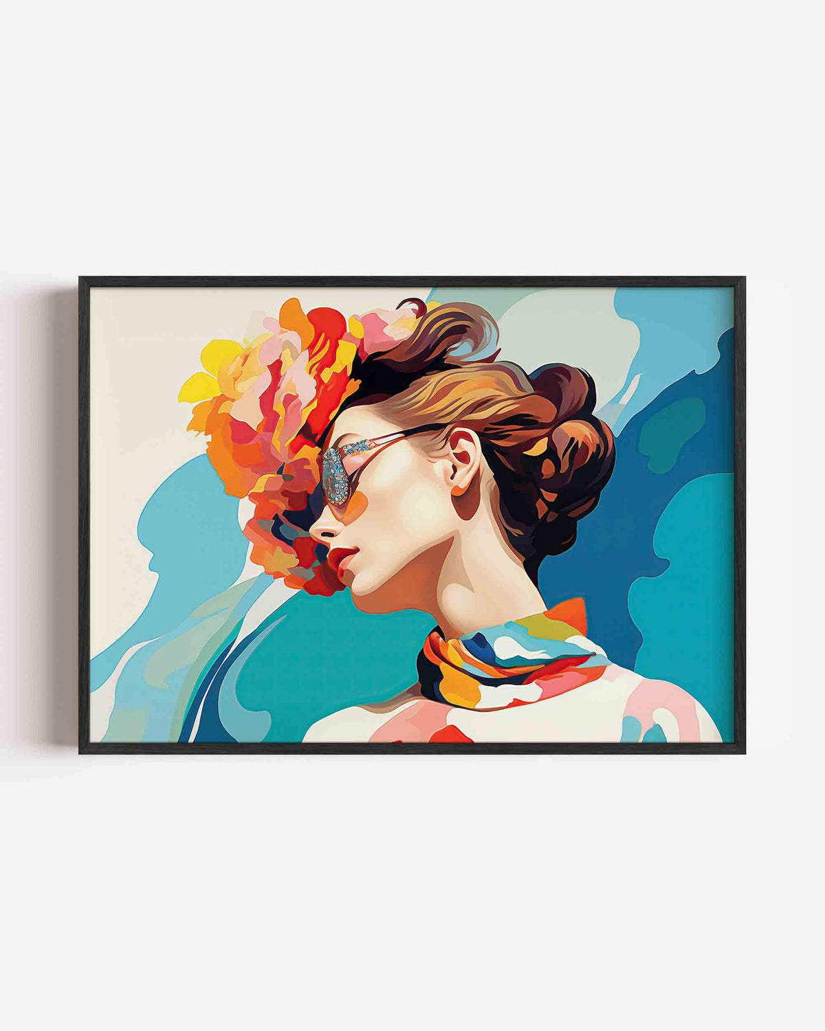 Vrouw met bloemenhoed – vrouwelijk portret als landscape poster