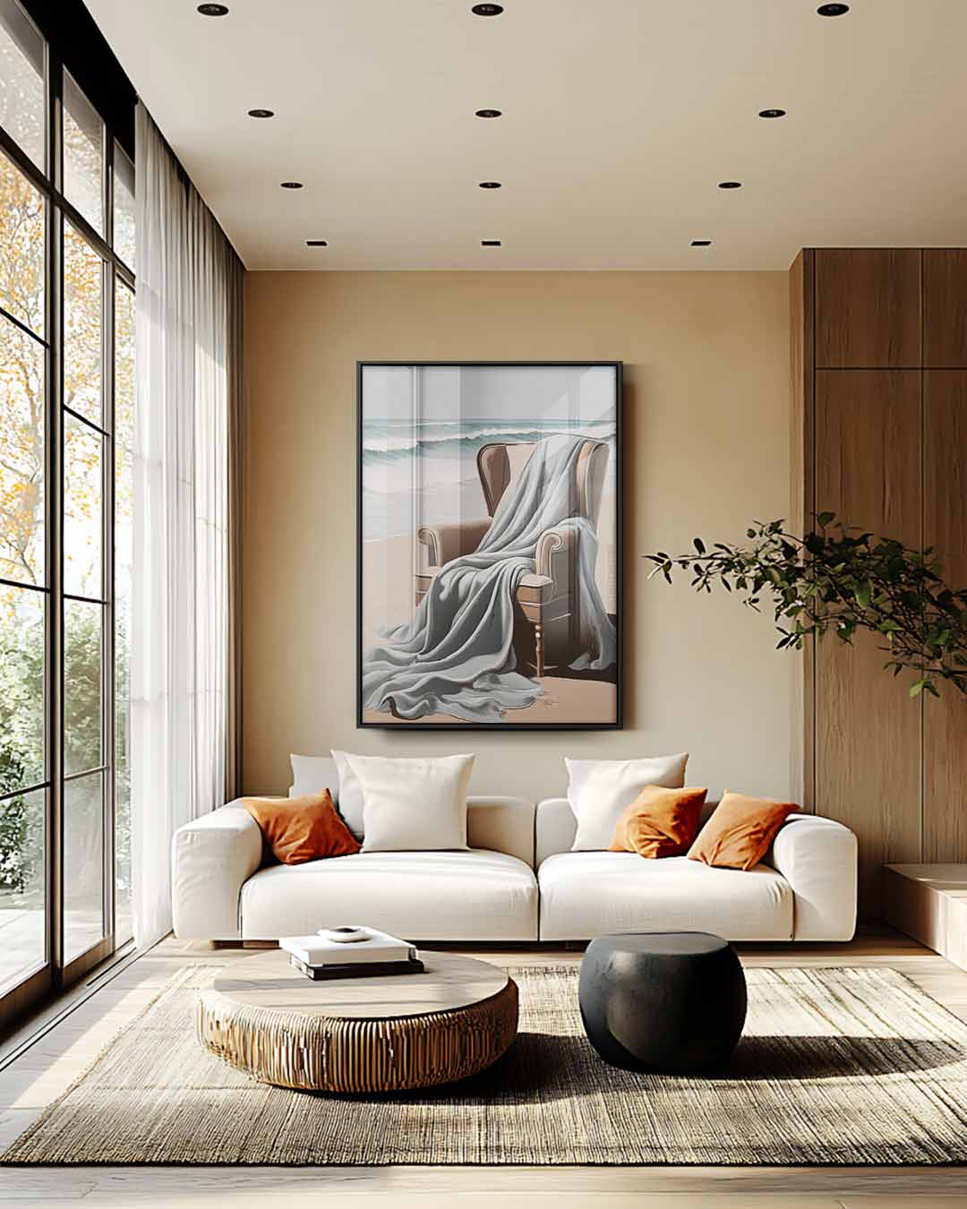 Strandstoel met Zilte Bries – plexiglas wanddecoratie in portret formaat