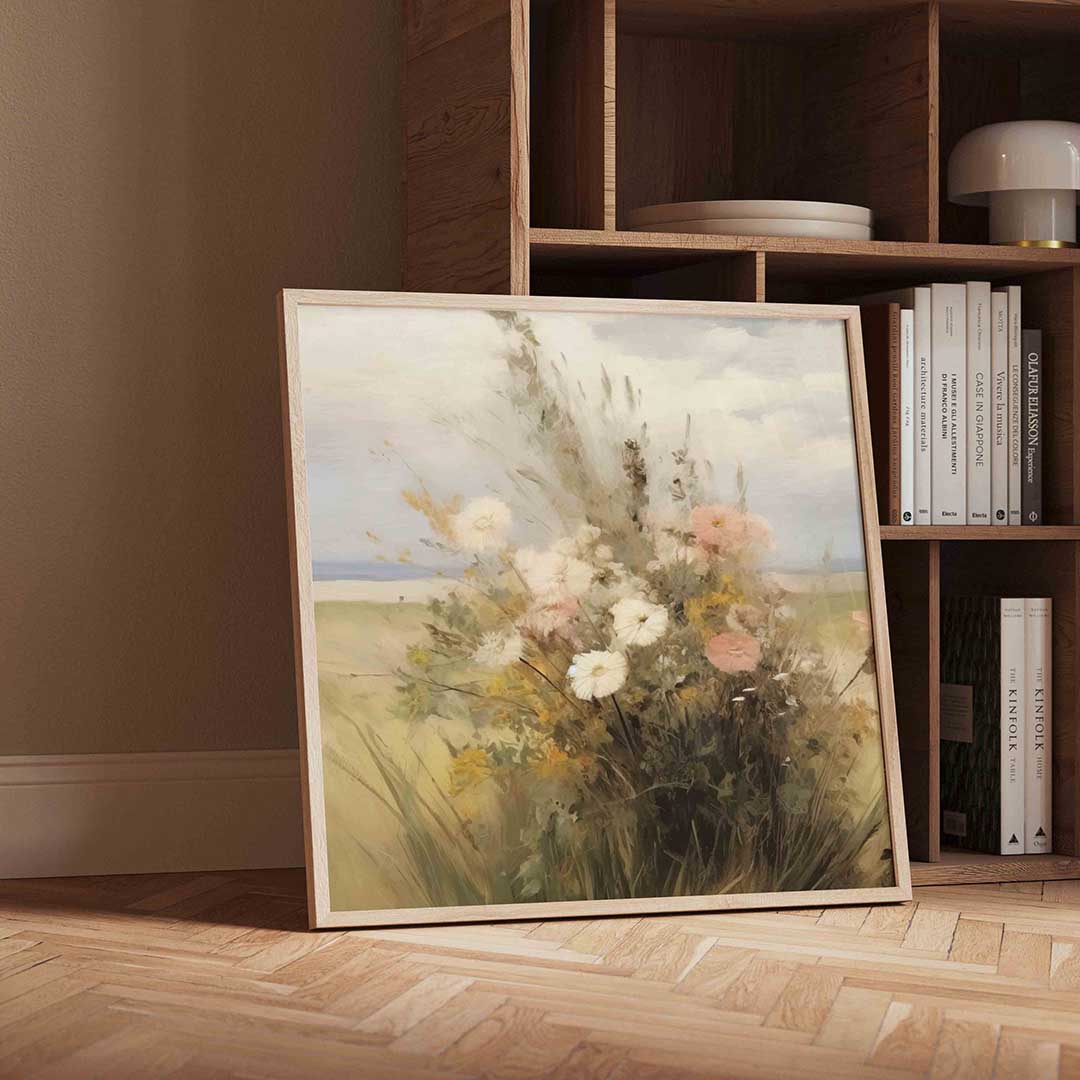 Bloemenveld – vintage wandkunst als vierkante poster