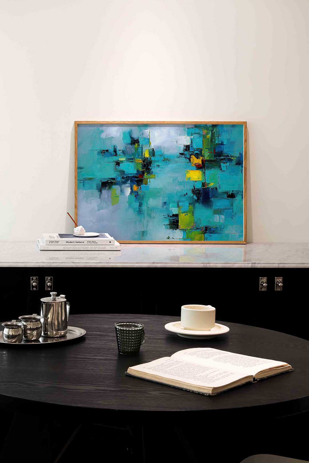 Abstracte blauwe compositie – abstracte poster in liggend formaat