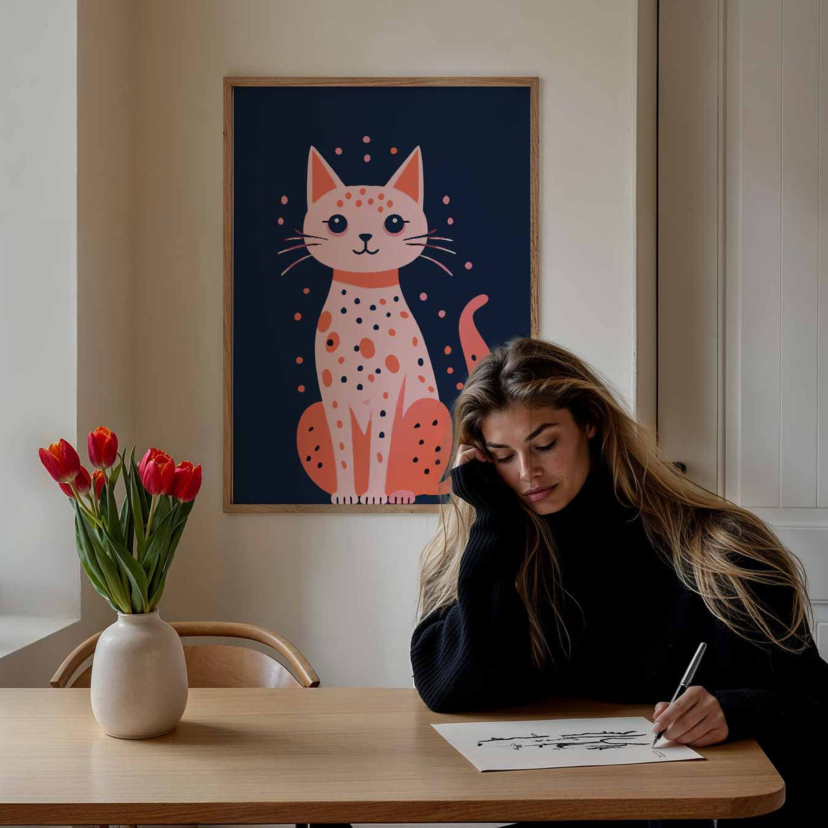 Schattige Kattenposter – staande dieren wanddecoratie van WallArtistic