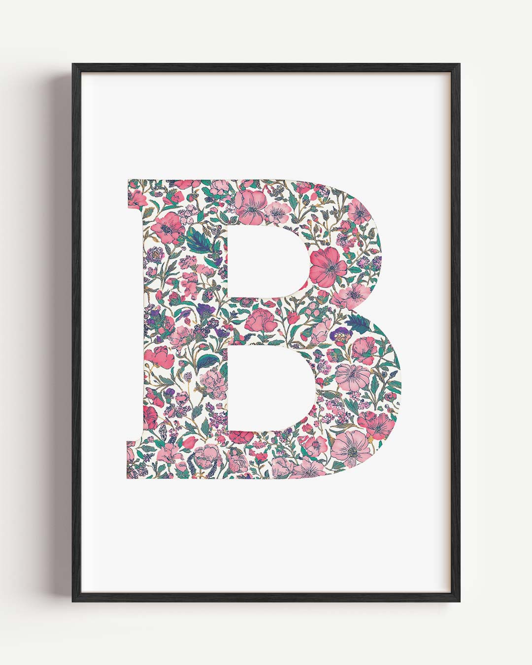 Bloemige Letter B – kids portret poster als wanddecoratie