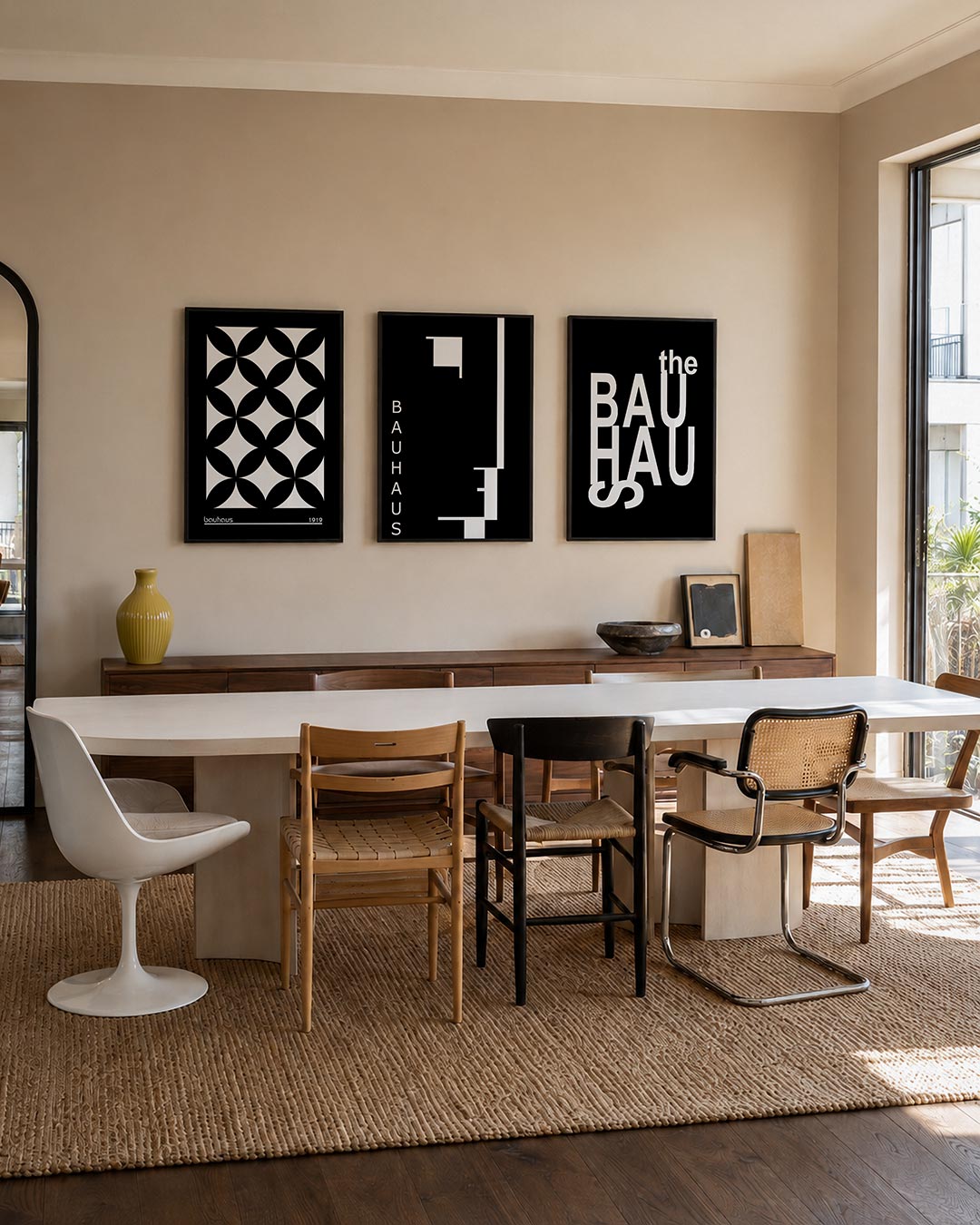 Vormritme en contrast posterset – tweede productweergave – deze posterset in drie delen toont een herhalend patroon van