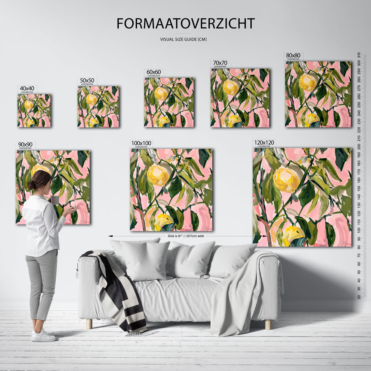 Bloemen en bladeren – vierkante muurposter met kleurrijke illustratie