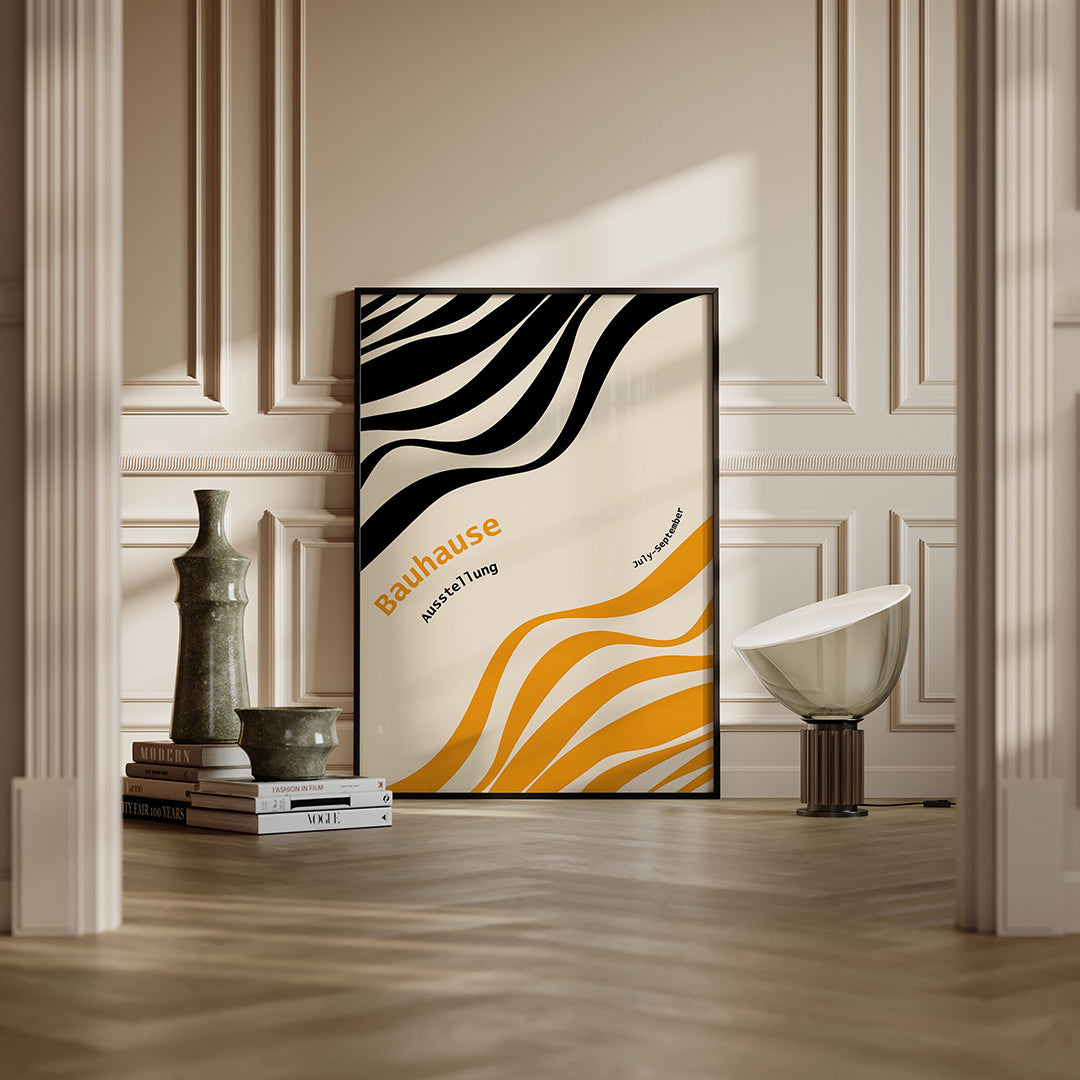 Golvend lijnenspel – moderne Bauhaus wandkunst als poster