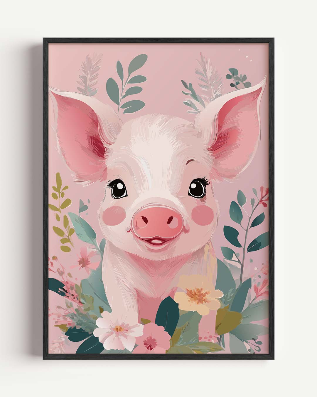 Vrolijke Varkensbloemen – kids portret poster als wanddecoratie
