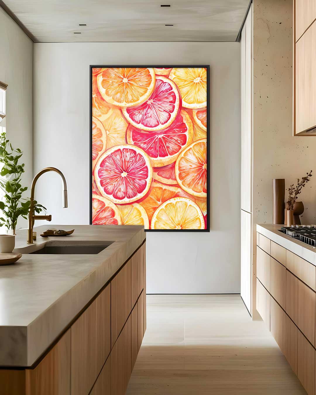 Zonnig Citrusfeest – staand kunstwerk voor modern interieur