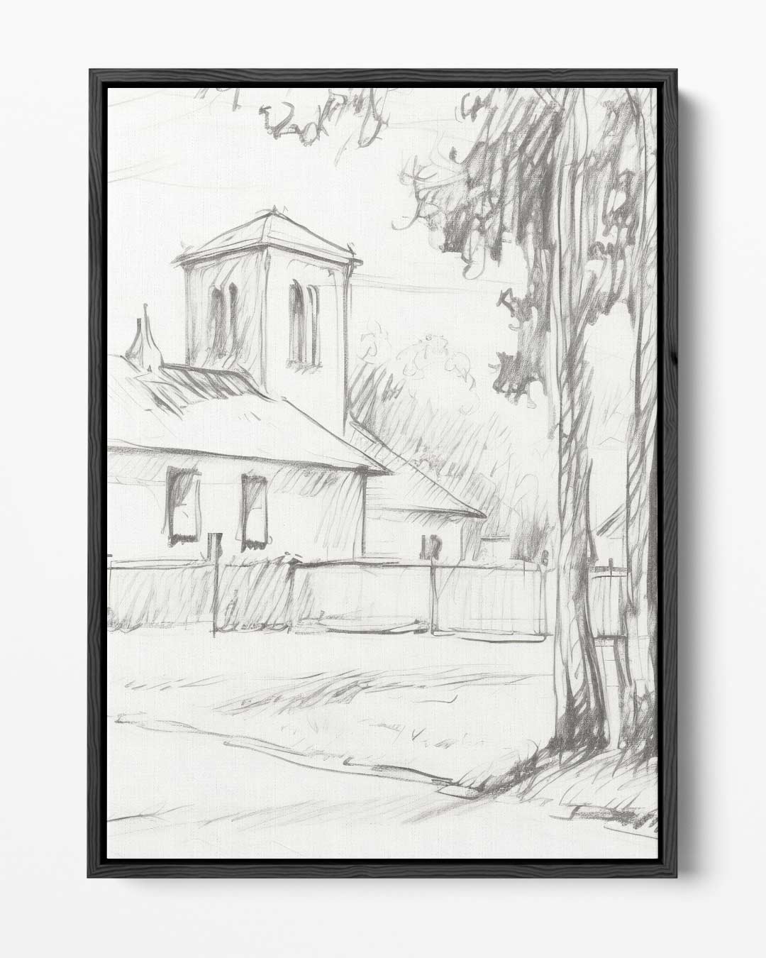 Dorpskerk en Bomen – portret kunstwerk als wanddecoratie