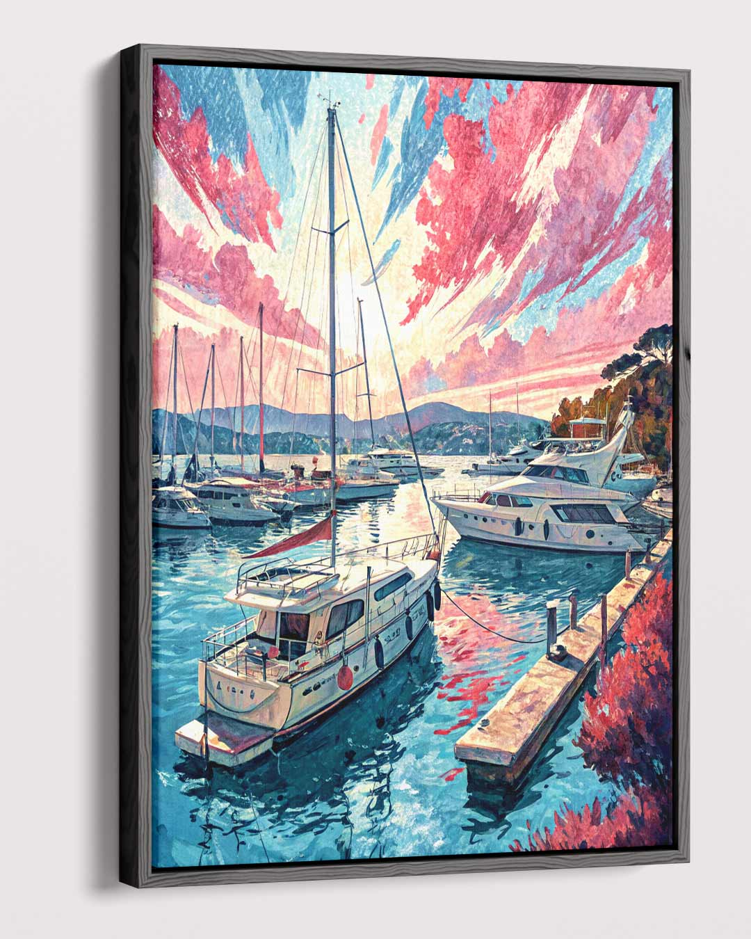 Magische Havenscène bij Zonsondergang – dibond kunstwerk als wanddecoratie