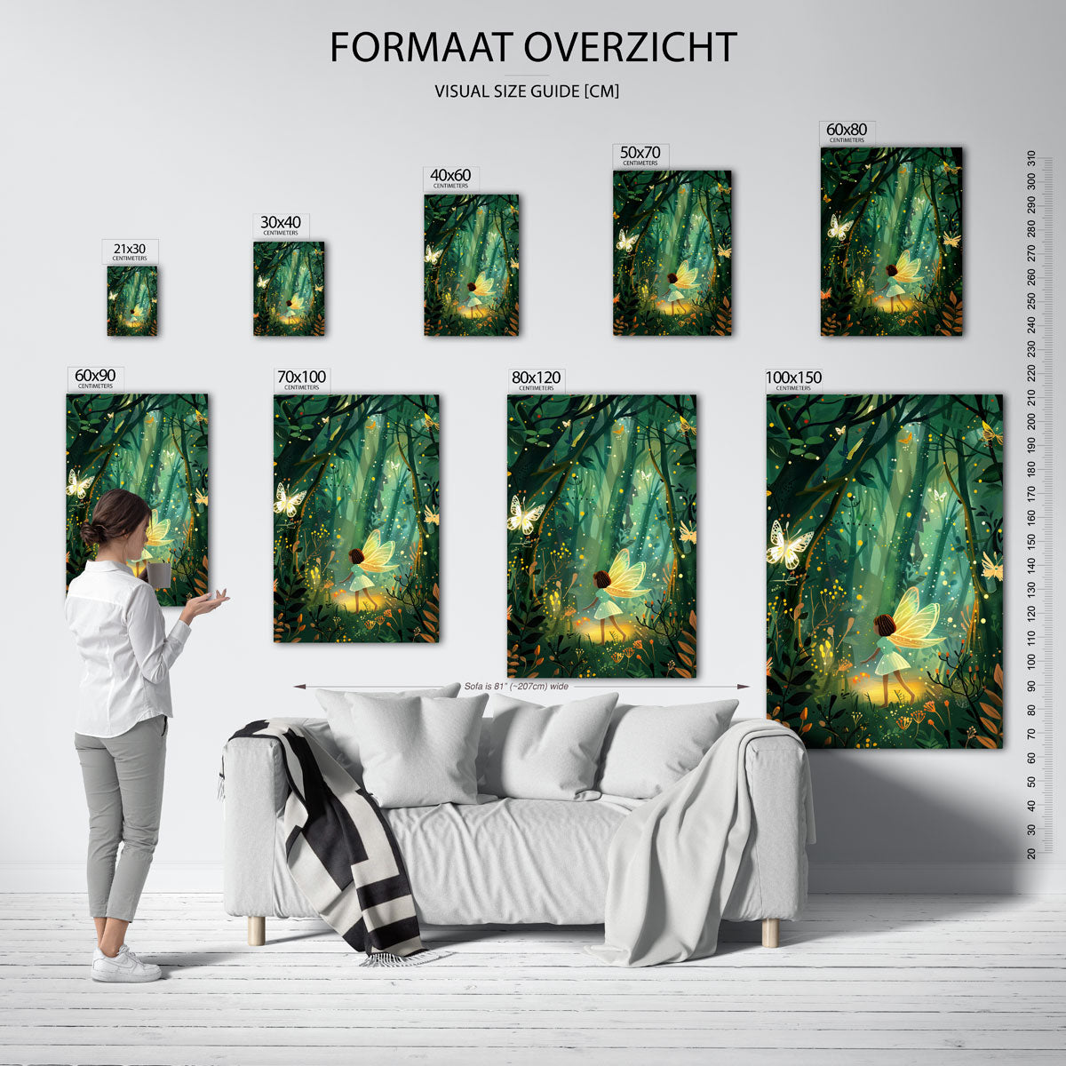 Meisje met vleugels in bos – staande muurposter voor de kinderkamer