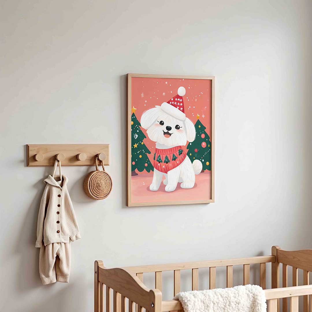 Hond met kersttrui – kinderposter in staand formaat