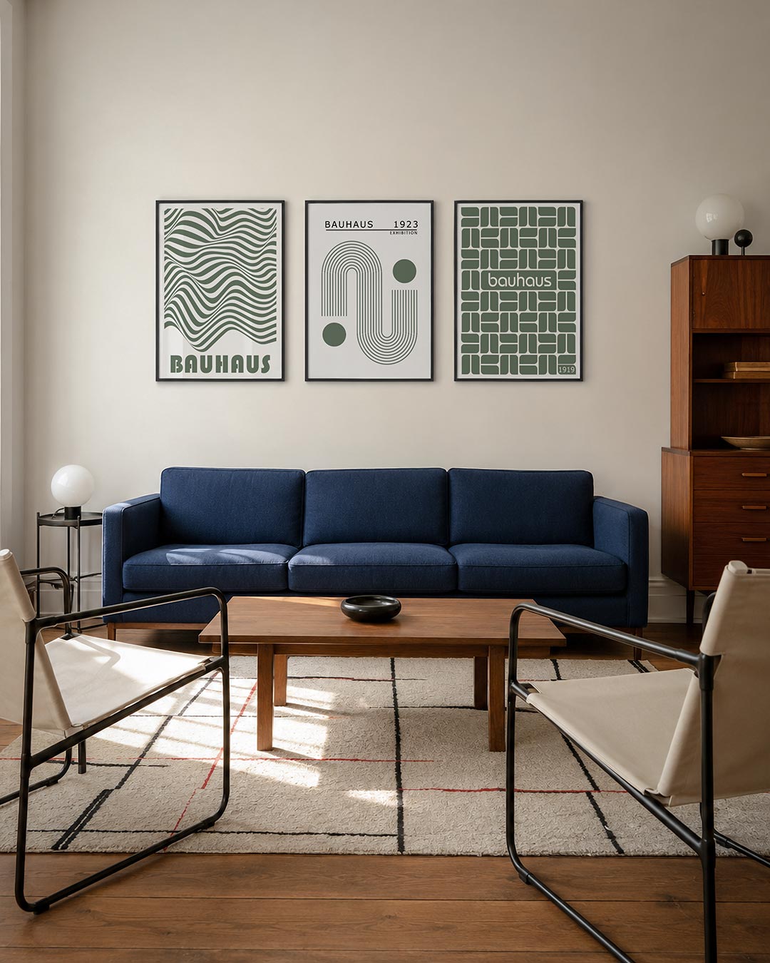 Golvend lijnenspel posterset – derde productweergave – deze posterset in drie delen toont vloeiende lijnen in een ritmisch