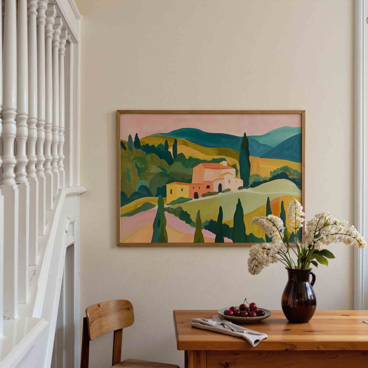 Landschap met huis – liggende illustratie poster als wanddecoratie