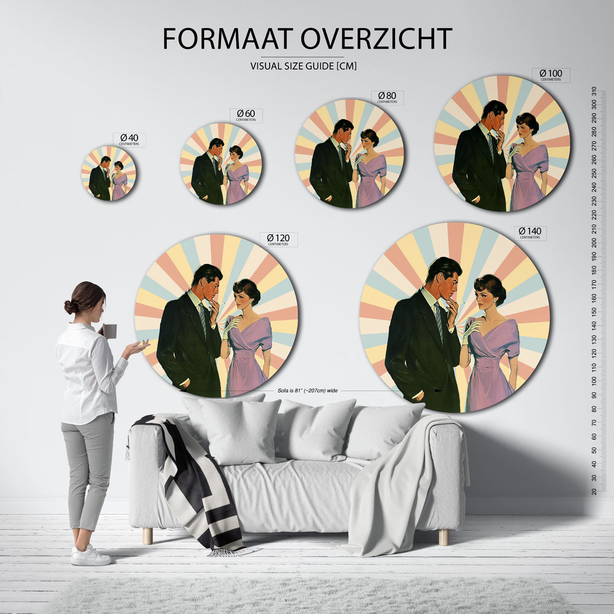 Stijlvol paar – kleurrijke ronde muurdecoratie in Pop Art stijl