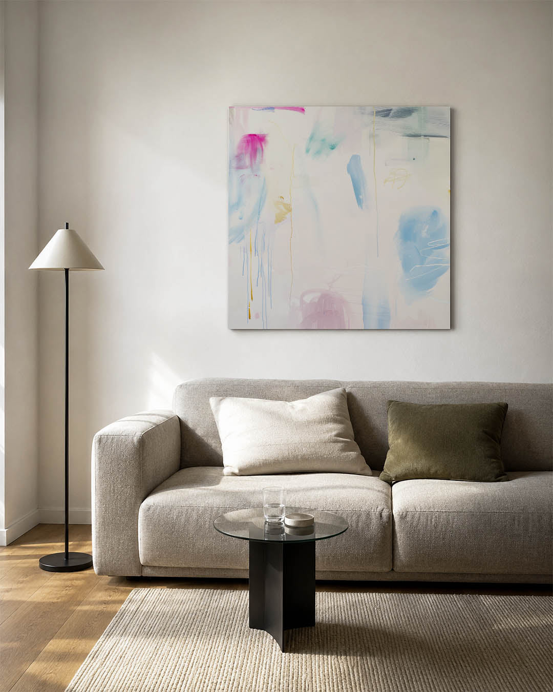 Kleurrijke vegen kunstwerk – vierkante wanddecoratie – dit werk toont een dynamisch spel van kleurrijke vegen en lijnen. De
