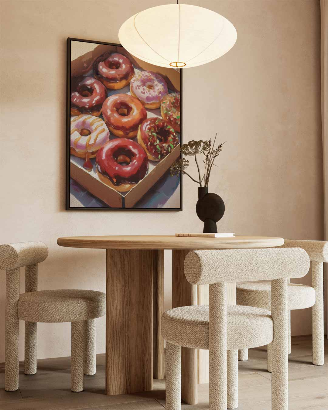 Donut Delight in Kleurrijke Doos – canvas wanddecoratie in portret formaat
