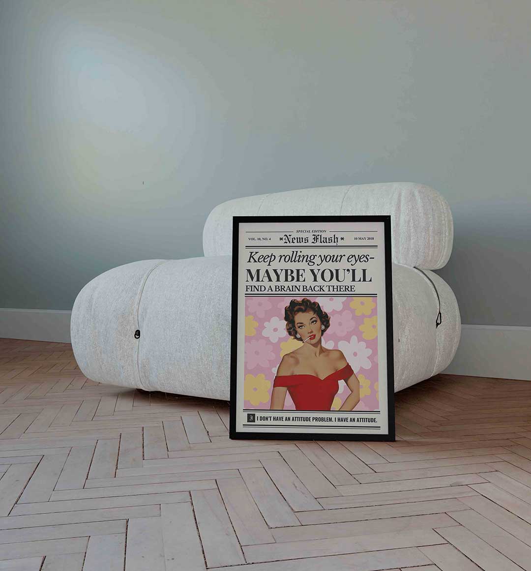 Vrouw met bloemenachtergrond – Pop Art wandkunst als portret poster