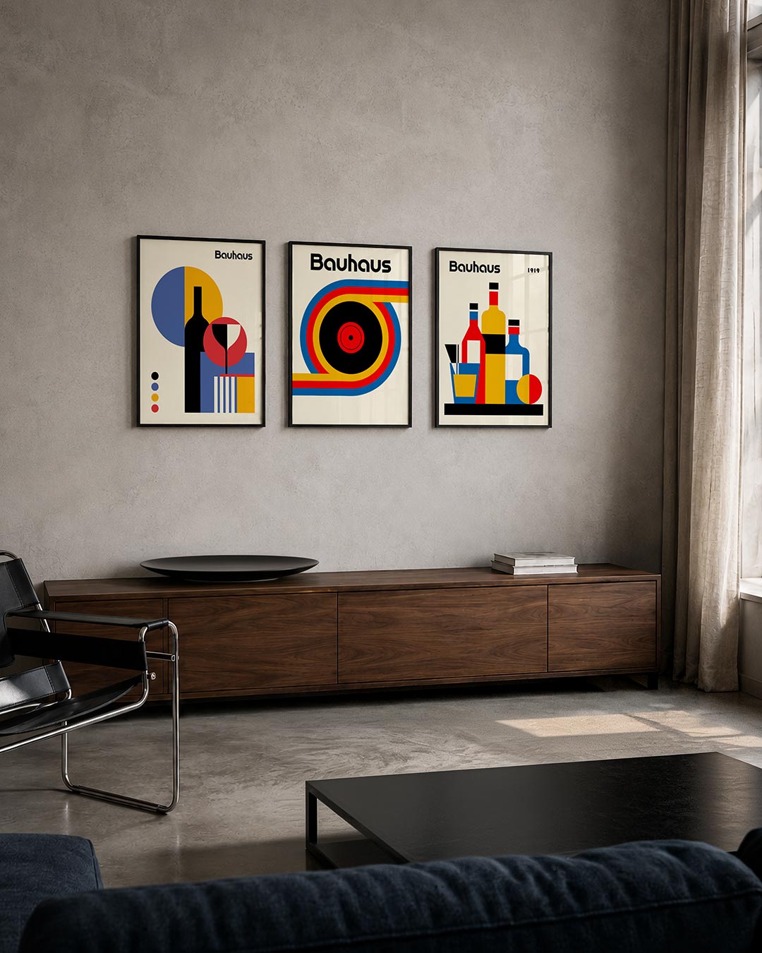 Vormen en kleurvlakken posterset – tweede productweergave – deze posterset in drie delen toont een dynamisch spel van