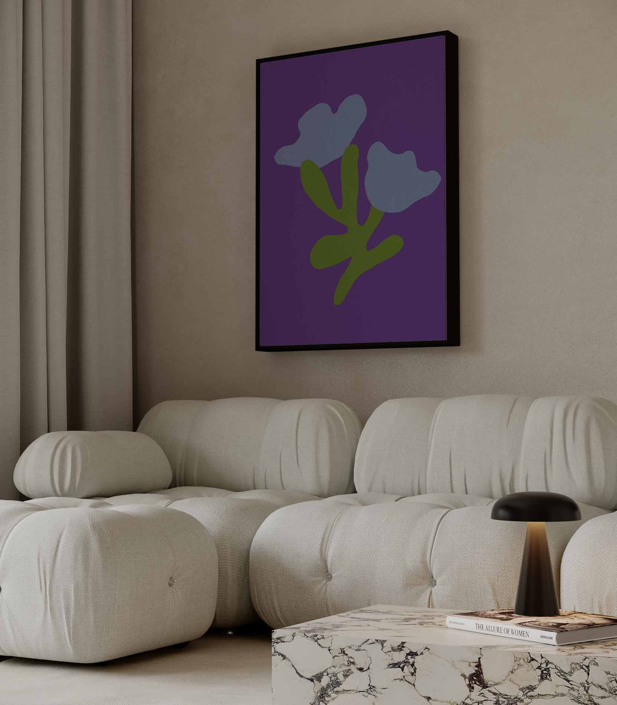 Blauwe Bloemfantasie – staande wandkunst voor woonkamer of interieur