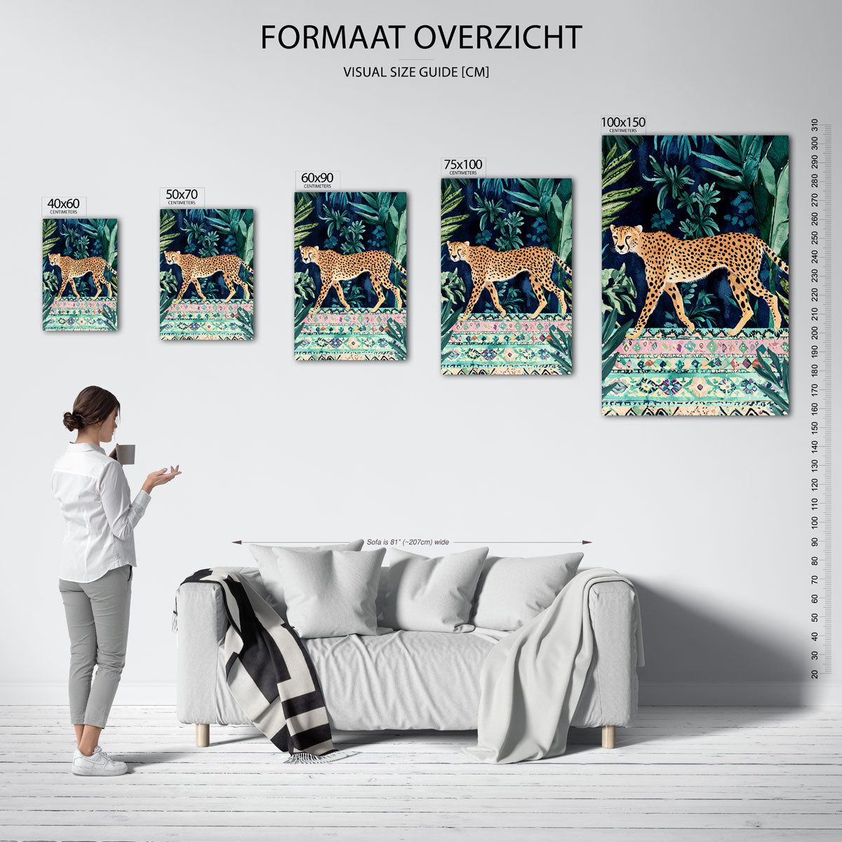 Jungle cheetah wandeling – staand wanddecoratie kunstwerk