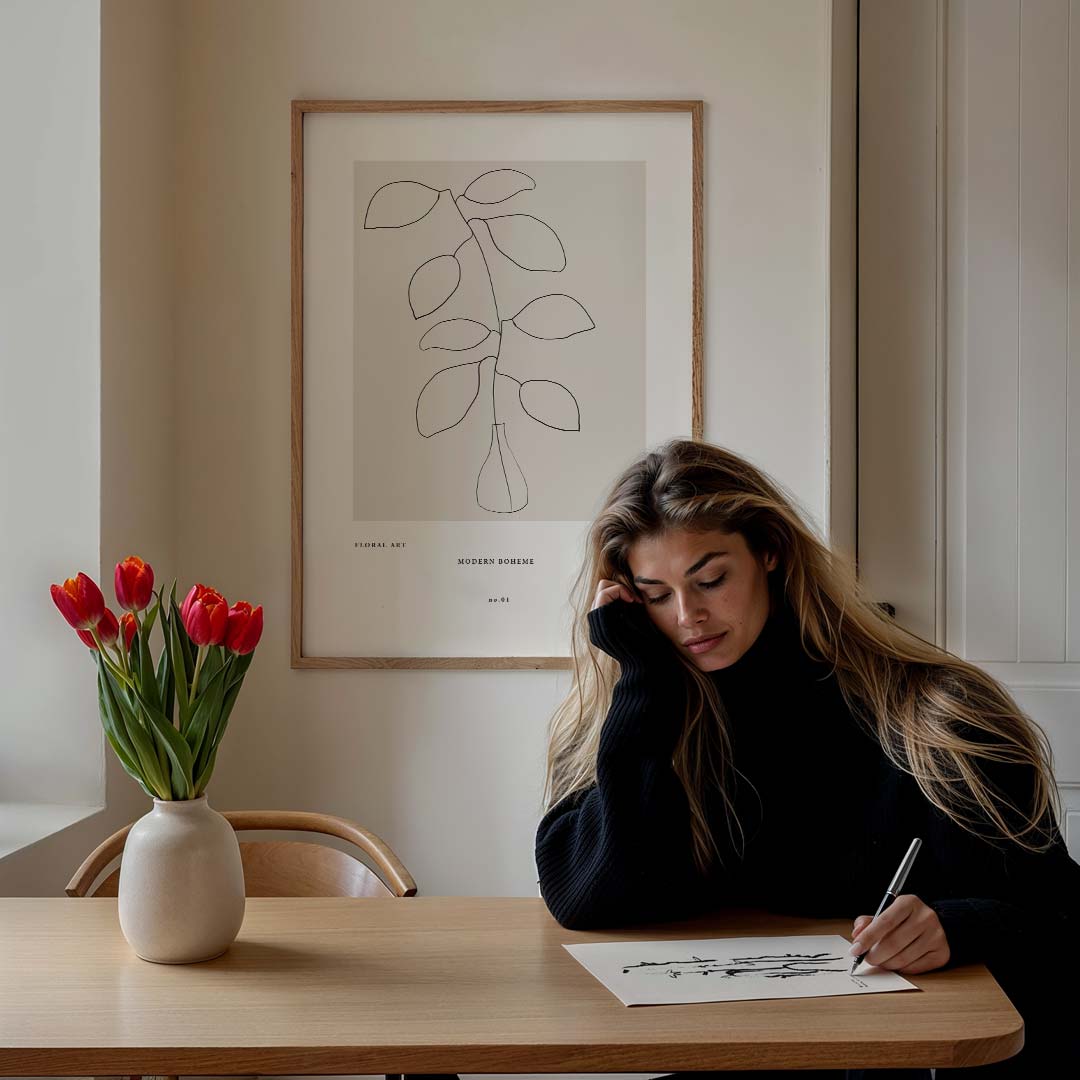 Moderne Boho Bloemenkunst – staande muurposter met boheme uitstraling