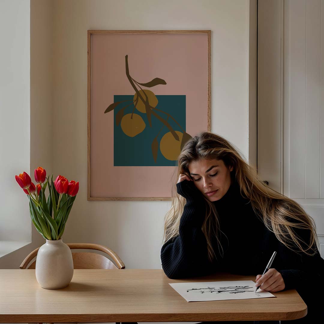 Stijlvolle Citrus Illustratie – bloemen poster in staand formaat