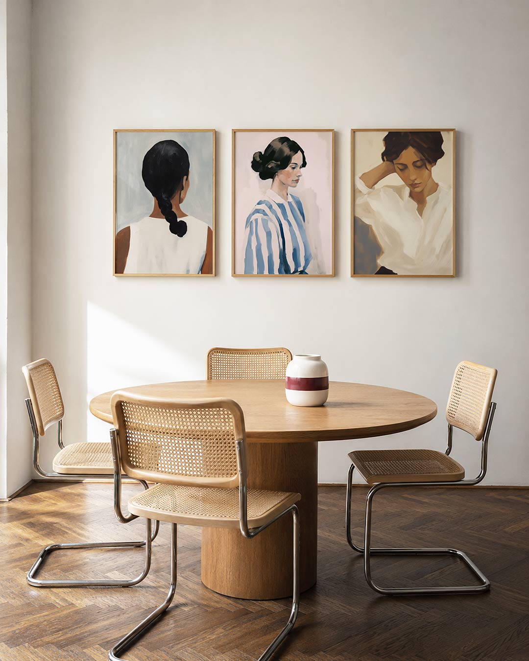 Vorm en balans driedelige posterset in interieur