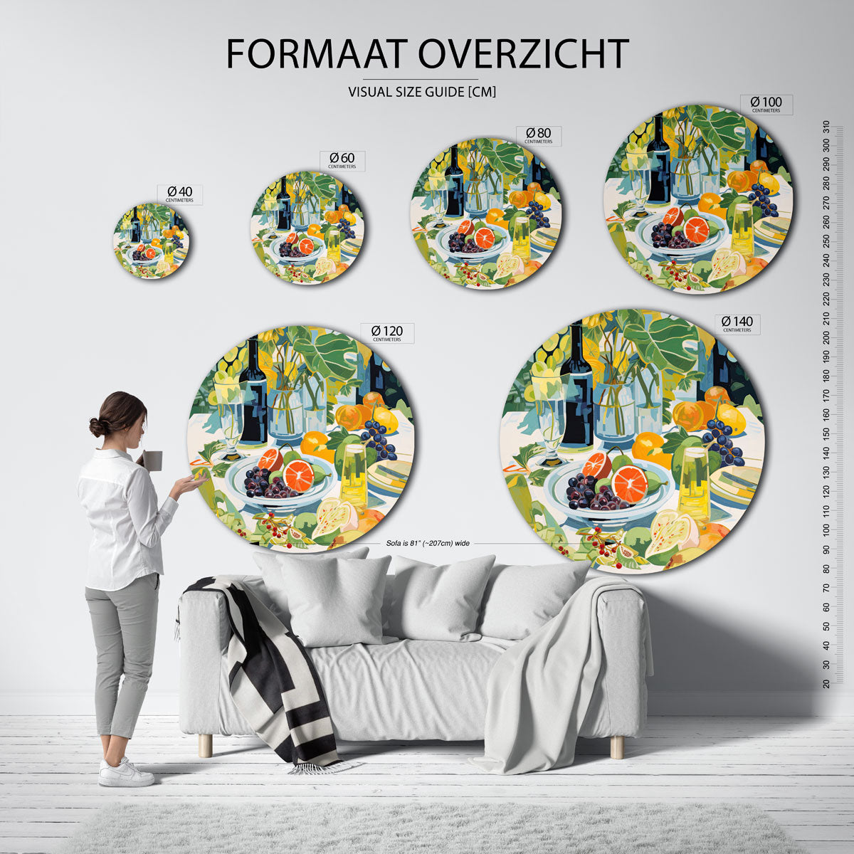 Fruit en flessen – abstracte wandkunst met textuur als muurcirkel