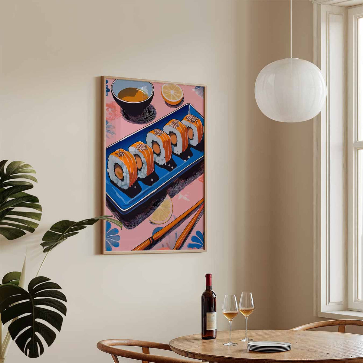 Kleurrijke Sushi Delight – staande keuken wanddecoratie van WallArtistic