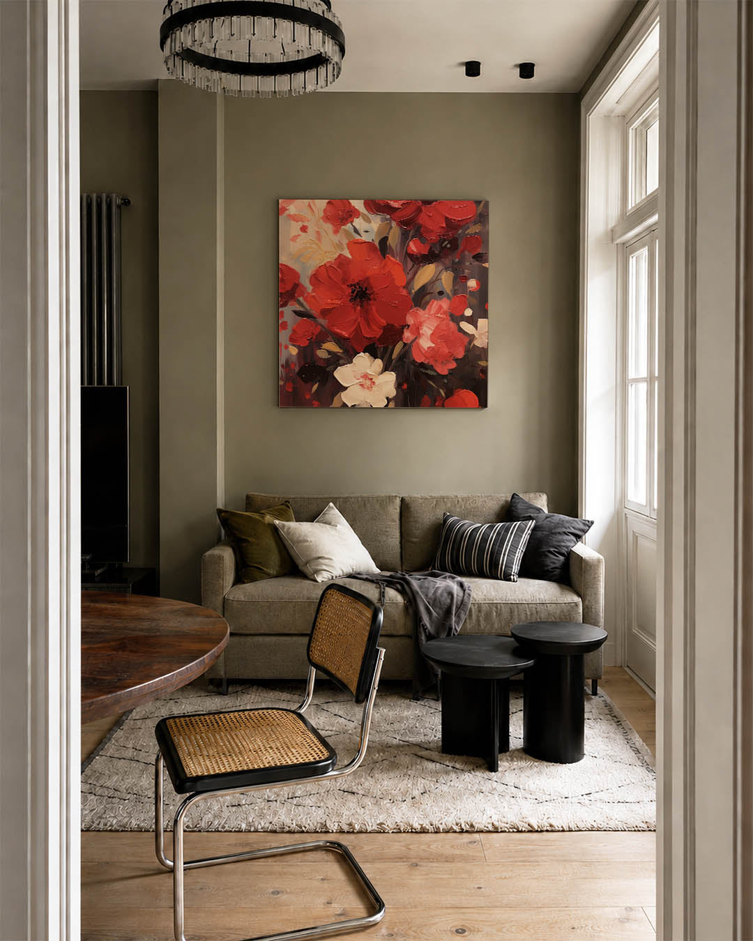 Expressieve bloemen kunstwerk – tweede productweergave – dit kunstwerk toont levendige bloemen in rijke tinten, met