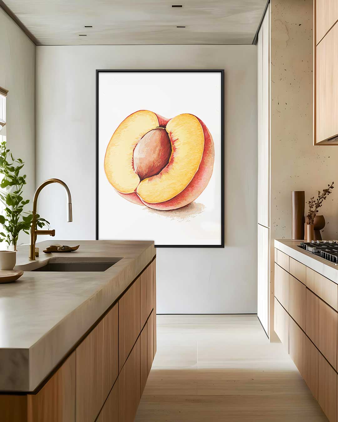 Kleurrijke Perzik Illustratie – staand kunstwerk voor modern interieur