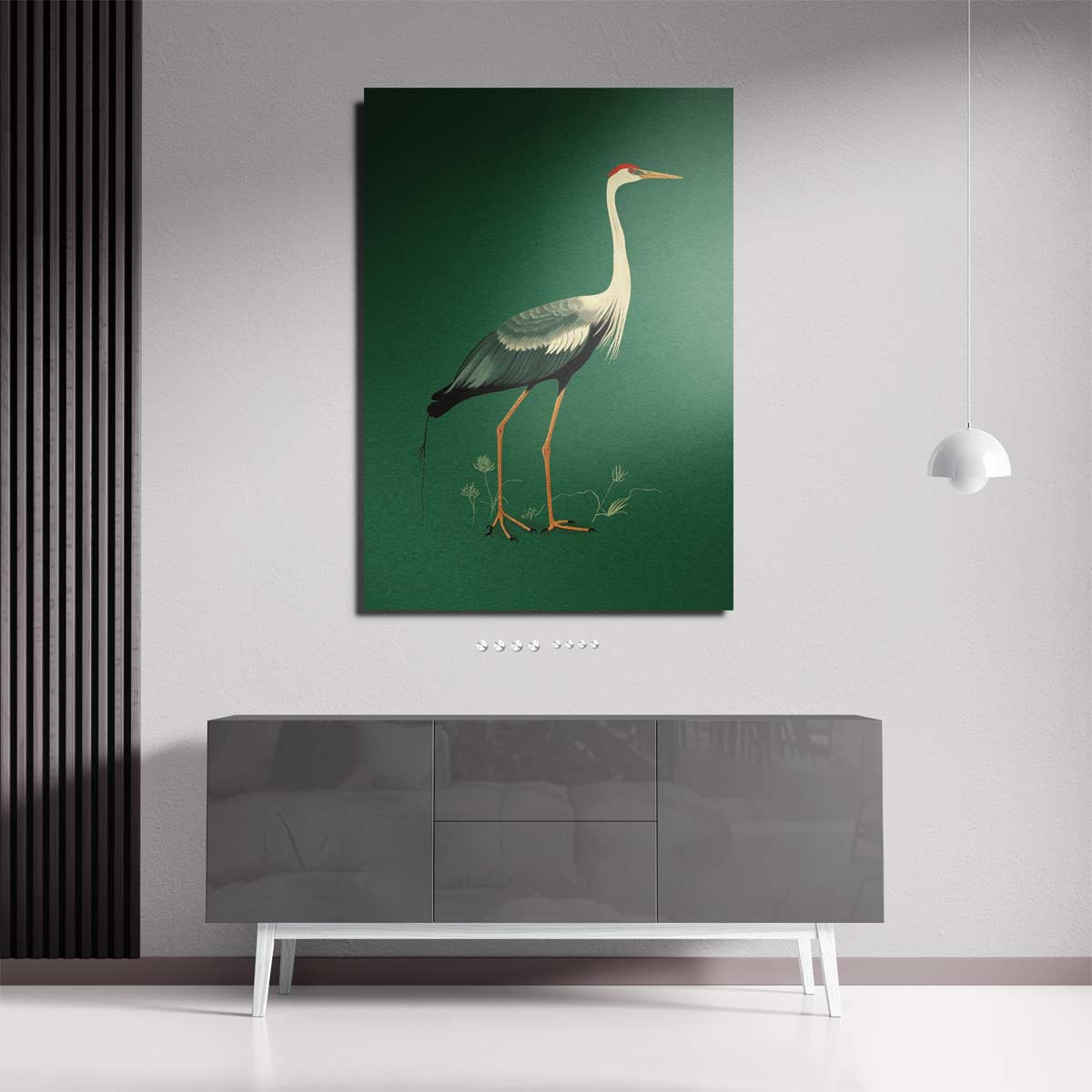 Elegante Kraanvogel Illustratie – staande wandkunst voor woonkamer of interieur