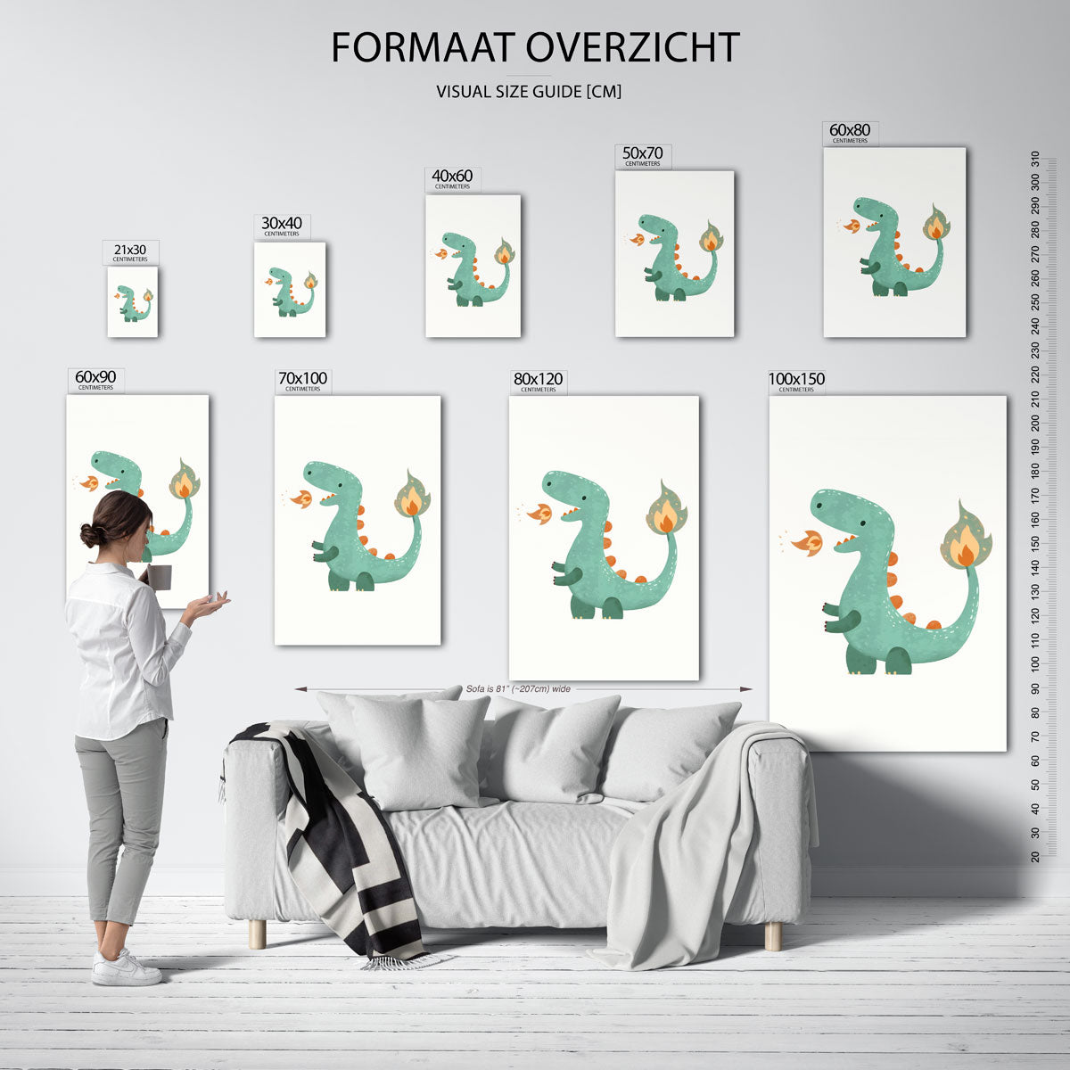 Groene dinosaurus – staande muurposter voor de kinderkamer