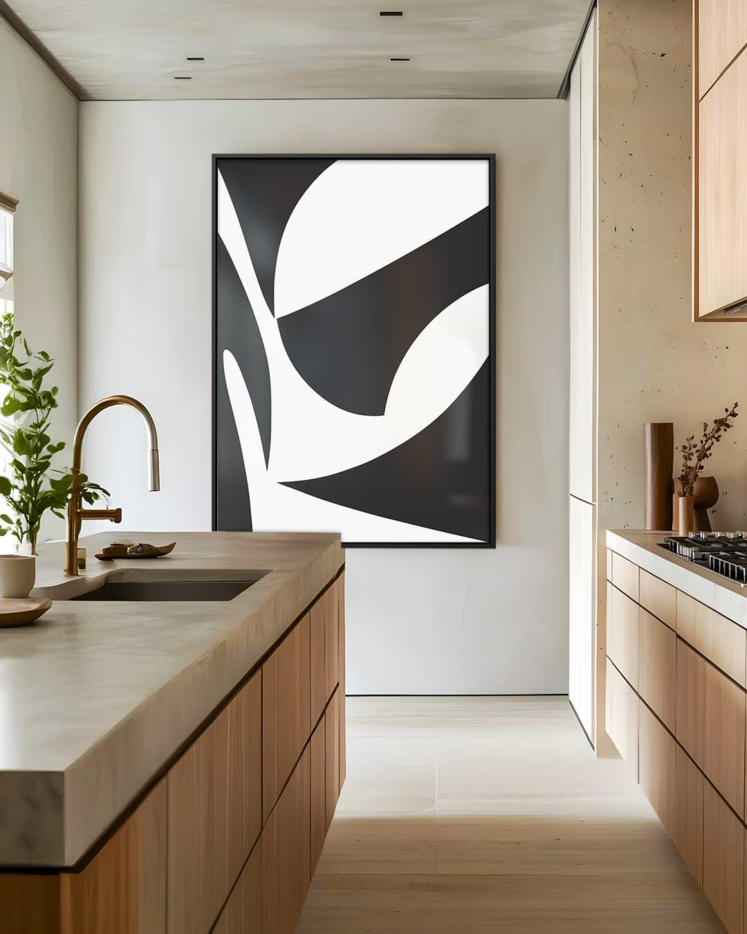 Abstracte Zwart-Witte Compositie – dibond wanddecoratie in staand formaat