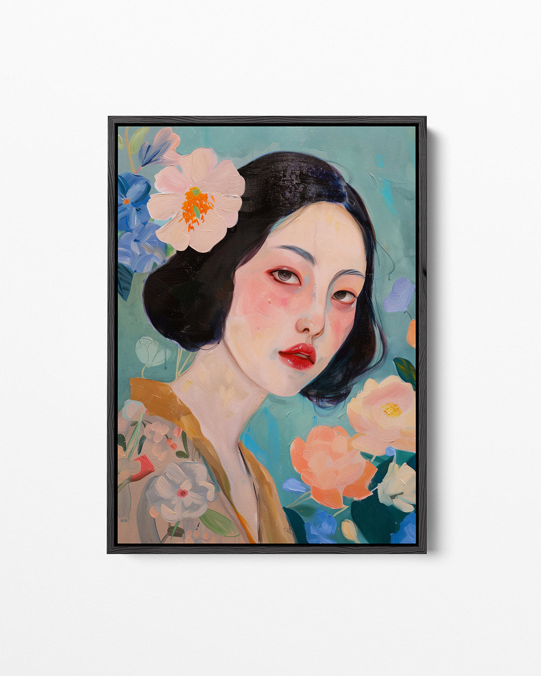 Vrouwelijk portret bloemen – staand wanddecoratie kunstwerk